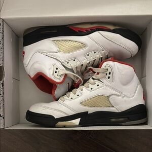 White and Red High-Top Sneakers